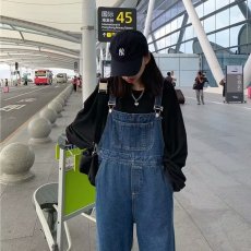 批发女春秋季酷盐系阔腿<b class='q'>大码</b>连体宽松减龄<b class='q'>背带裤</b>显瘦韩版吊带牛仔裤子