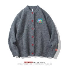 批发美式潮牌开衫圆领刺绣宽松休闲慵懒风毛衣外套简约百搭针织衫<b class='q'>男装</b>