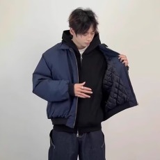 批发藏青色棉衣男款秋冬季短款外套高级感廓形美式翻领棒球服