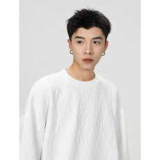 批发港风高街宽松秋季<b class='q'>男士</b>提花圆领打底衫休闲百搭<b class='q'>卫衣</b>外套潮