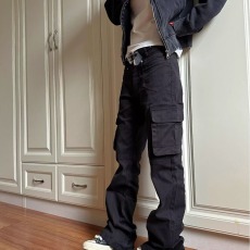 批发春秋季复古黑色工装牛仔裤男士多口袋<b class='q'>修身</b>显高高级感风直筒裤