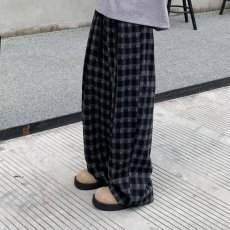 批发<b class='q'>韩版</b>复古美式抽绳黑格子休闲长裤男女同款春秋季宽松直筒阔腿裤