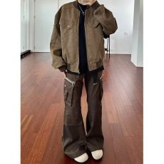 批发秋冬韩版时髦复古cleanfit工装皮质短款夹克外套男士宽松棒球服潮