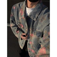 批发秋冬新款美式复古玫瑰花<b class='q'>牛仔外</b><b class='q'>套男</b>女情侣百搭炸街上衣潮