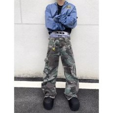 批发美式复古迷彩牛仔裤男春秋高腰直筒宽松阔腿工装长<b class='q'>裤子</b>高街ins潮