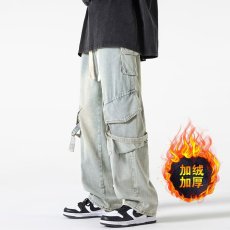 批发美式潮牌高街vibe牛仔裤女小众设计感工装长裤大口袋阔腿裤子