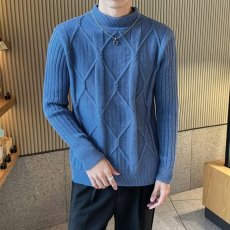 批发菱形格纯色长袖毛衣男潮牌冬季内搭针织衫男士韩版修身打底衫