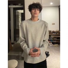 批发美式灰色无帽圆领T恤长袖男拼接设计感上衣宽松休闲打底衫