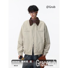 批发美式巴恩风工装夹克男女秋季高街设计感情侣外套复古宽松翻领上衣