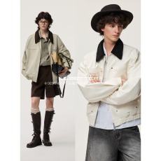 批发美式巴恩风工装夹克男女秋季高街设计感情侣外套复古宽松翻领上衣