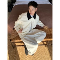 批发美式巴恩风工装夹克男女秋季高街设计感情侣外套复古宽松翻领上衣