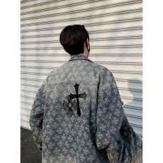 批发复古做旧男款春秋季水洗夹克十字架烫钻宽松提花<b class='q'>牛仔外</b><b class='q'>套男</b>女款潮