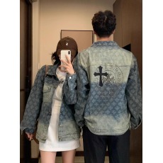 批发复古做旧男款春秋季水洗夹克十字架烫钻宽松提花<b class='q'>牛仔外</b><b class='q'>套男</b>女款潮