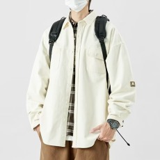 批发休闲<b class='q'>衬衫</b>男春秋季痞帅<b class='q'>男装</b>宽松百搭长袖外套美式复古休闲夹克上衣