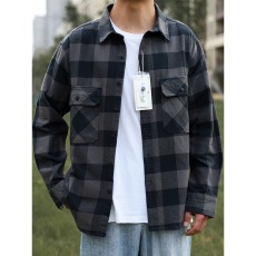 批发重磅舒适日系复古<b class='q'>文艺</b><b class='q'>范</b>格子衬衫男休闲磨毛衬衣外套秋