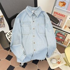 批发日系牛仔<b class='q'>衬衫</b>男女款高级感港风vintage宽松休闲水洗工装<b class='q'>衬衣</b>外套