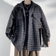 批发春秋款毛呢夹克男装冬季千鸟格子外套秋季男士工装上衣服潮牌秋装