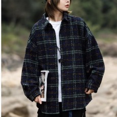 批发格子<b class='q'>衬衫</b>男长袖宽松磨毛呢子<b class='q'>衬衣</b>春秋日系复古休闲冬季内搭厚外套