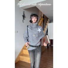 批发高腰短款不规则高领毛衣女2025冬季新款设计感<b class='q'>宽松</b>套头交叉<b class='q'>蝙蝠衫</b>