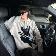 批发美式复古猫咪提花<b class='q'>polo</b>领毛衣<b class='q'>男</b>秋冬季宽松休闲软糯慵懒针织<b class='q'>衫</b>潮流