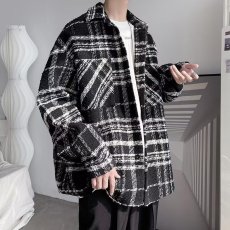 批发千鸟格小香风<b class='q'>衬衫</b>式外套男潮高级感痞帅黑白格子<b class='q'>衬衣</b>情侣装夹克秋