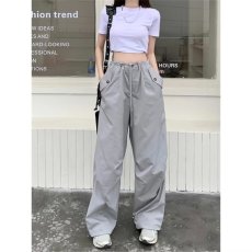批发潮流灰色美式工装裤女春秋降落伞裤高腰直筒休闲宽松裤子