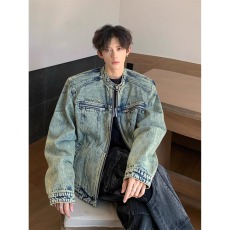 批发水洗复古工装<b class='q'>牛仔外</b><b class='q'>套男</b>春秋季美式高街宽松休闲拉链机车夹克