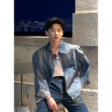 批发白敬亭同款春秋<b class='q'>牛仔外</b>套南瓜图案波点高级夹克男女拉链宽松休闲潮