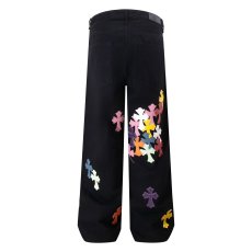 批发<b class='q'>欧美</b>潮牌高街十字架贴皮牛仔<b class='q'>裤</b>男vibe风微喇小众设计感直筒<b class='q'>裤</b>子