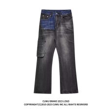 批发2025新款美式高街水洗黑色牛仔裤男直筒<b class='q'>修身</b>弹力微喇cleanfit裤子