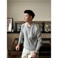批发MRCYC翻领针织Polo衫男士秋冬季韩系宽松慵懒风纯色套头长袖毛衣