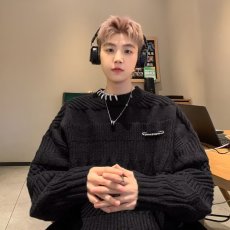 批发秋冬季港风圆领毛衣男韩版宽松潮流情侣休闲套头打底针织衫