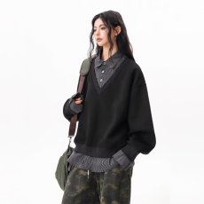 文艺气质时尚高智感假两件卫衣新款慵懒流行潮流百搭原宿简约ins