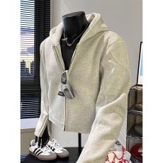 美式正肩连帽卫衣外套男秋季重磅硬挺cleanfit连帽衫痞帅机车夹克