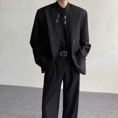 批发黑色垫肩西装外套<b class='q'>男</b>秋季新中式中国风小众立领<b class='q'>西服</b>高级中山装