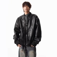 批发黑色皮衣外套男款防风机车皮夹克解构小众美式<b class='q'>短</b>款棒球服