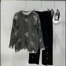 批发<b class='q'>日系</b>复古假两件不规则破洞针织衫毛衣男女宽松潮流百搭外穿毛线衣