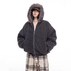 批发新款流行时尚简约<b class='q'>日系</b>百搭潮流慵懒水晶绒毛领原版派克服棉气质