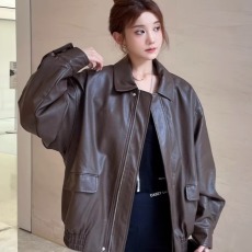 批发棕色皮衣外套女2023年新款春秋季机车<b class='q'>短款</b>美式复古皮夹克小个子
