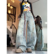 批发浅蓝色弯刀裤春<b class='q'>夏</b>季新款阔腿牛仔裤高腰显瘦遮胯直筒裤高街长裤潮