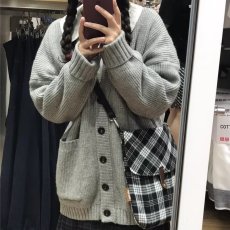 秋冬新款学院风毛衣开衫女学生韩版宽松V领百搭纯色针织外套开衫