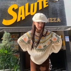 费尔岛毛衣秋冬女宽松慵懒高级感民族风重工提花圆领套头针织衫