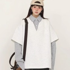 批发复古学院风假两件衬衫男女春秋季潮牌宽松情侣长袖卫衣情侣装外套