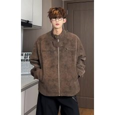 批发复古扎染立领外套男装美式高级感痞帅廓形夹克机车风工装