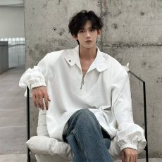 批发秋冬华夫格立领<b class='q'>卫衣</b><b class='q'>男士</b>设计感半拉链宽松长袖polo衫垫肩质感t恤