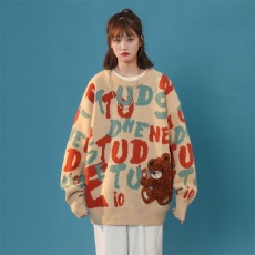 批发字母毛衣男<b class='q'>春秋</b>款韩版潮流宽松日系衣服秋季ins港风小熊针织外套