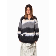 批发美式覆古不规则撞色条纹毛衣<b class='q'>男</b>女秋冬新款慵懒风彷貂polo领针织衫