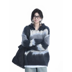 批发美式覆古不规则撞色条纹毛衣<b class='q'>男</b>女秋冬新款慵懒风彷貂polo领针织衫