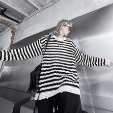 批发冬季新款高级感撞色针织衫<b class='q'>男</b>潮牌宽松镂空设计感休闲毛衣慵懒风