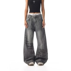 批发设计感字母刺绣水洗弯刀裤春秋季<b class='q'>新款</b>美式复古宽松显瘦牛仔裤男女